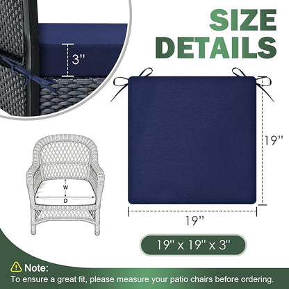 Outdoor Chair Cushions Set of 2, 19x19x3 Inch Waterproof & Fade Resistant Patio Furniture Seat Cushions with Ties, Square Outdoor Dining Chair Cushions for Lawn, Garden, Deck & Yard, Navy Blue