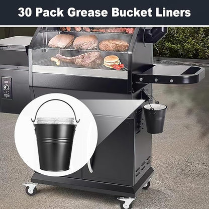 30 Pack BAC407 Grease Bucket Liner for Traeger HDW152 - Bucket Drip Foil Liner Tray Compatible with Traeger Pro Series 575/780, 22/34 Series, Ironwood 650/885 Grills, Pit boss ect.