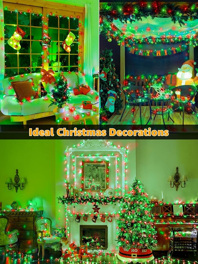 Guhope Christmas Lights 600 LED 98FT, Waterproof Outdoor String Lights with Remote and Timer, 8 Modes Dimmable Fairy Lights for Indoor Outdoor Wedding Party Holiday Decorations (Red and Green)