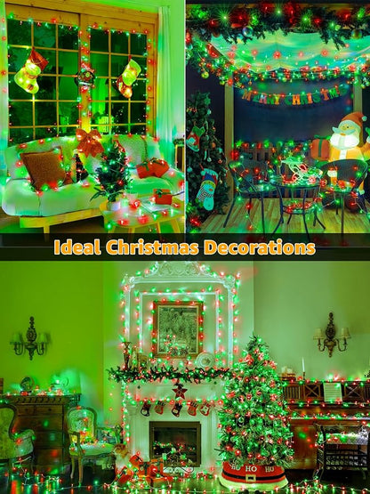 Guhope Christmas Lights 600 LED 98FT, Waterproof Outdoor String Lights with Remote and Timer, 8 Modes Dimmable Fairy Lights for Indoor Outdoor Wedding Party Holiday Decorations (Red and Green)