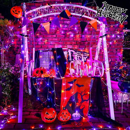 YEGUO 165ft 500 LED Halloween Lights Outdoor Waterproof, Clear Wire Christmas String Lights Indoor, 8 Modes Twinkle Tree Lights Plug in with Timer Memory.(Orange and Purple)