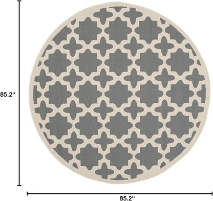 SAFAVIEH Washable Rug Outdoor Courtyard Collection - 7'10" Round, Anthracite & Beige, Non-Shedding & Easy Cleaning, Ideal for Patio, Backyard, Mudroom (CY6913-246)