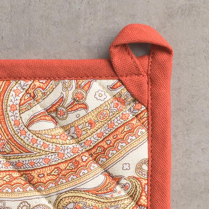 Maison d' Hermine Pot Holders Set 100% Cotton Heat Resistant Potholders 8" x 8" Hot Pads with Loop for Thanksgiving Christmas Decorations BBQ Baking Handling Hot Pans (Pack of 2, Kashmir Paisley)