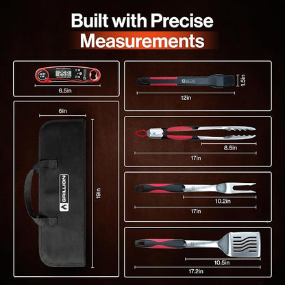 5PCS Grilling Tools for Outdoor Grills - Premium Grilling Utensil Set - Spatula, Tongs, Fork, Thermometer & Brush with Carrying Bag - BBQ Grill Sets for Men - BBQ Grill Accessories Gifts