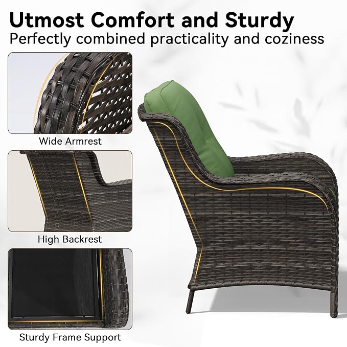 Wicker Patio Loveseat, 2 Seat Outdoor Couch with Thickened Olefin Cushions, High Back and Deep Seating, Hand-Woven PE Rattan for Porch, Deck, Balcony