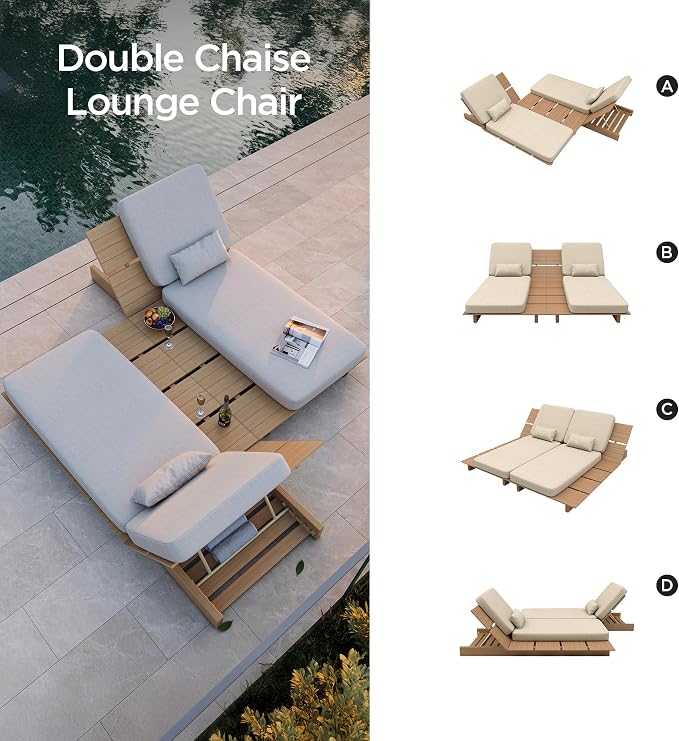 Acanva Solora Set of 2 Patio Chaise Lounge Chair Outdoor | Aluminum Reclining Chairs, 5-Position Adjustable, Water-Resistant Olefin Fabric Cushion, for Poolside, Balcony, Yard