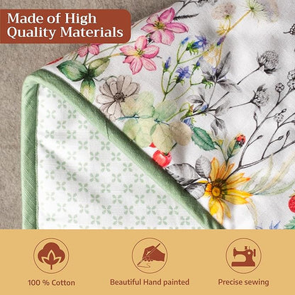 Maison d' Hermine Double Oven Mitts 100% Cotton 7"x35" Double Oven Mitt Heat Resistant BBQ Cooking Gloves with Loop Baking Grilling Kitchen Hotel Home Farmhouse Spring Summer (Printemps)