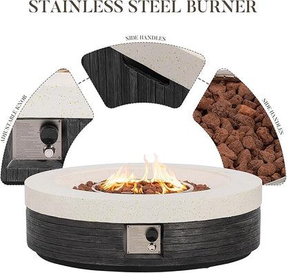 COSIEST 42" Outdoor Propane Fire Pit Table Round Gas Fire Pit Table with Concrete & Wood Grain Design, 50000BTU Electronic Ignition Fire Tables for Patio, Backyard, Garden Heating