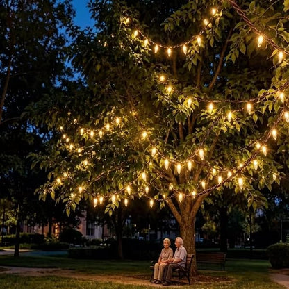 LUCKY SHINE 150 LED Warm White Christmas Lights, Commercial Grade Decorative Lighting String Brown Wire 50 FT, for Indoor Outdoor Party, Garden, Patio
