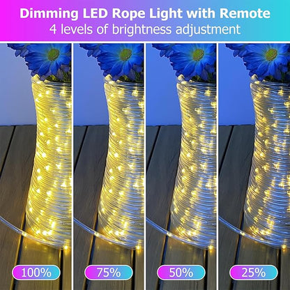 100ft LED Rope Lights for Outside, 25 Colors IP68 Waterproof, Dimmable Warm White RGB Outdoor String Lights, Red White Blue for Memorial Day Patriotic Decorations, Fairy Lights for Indoor Bedroom