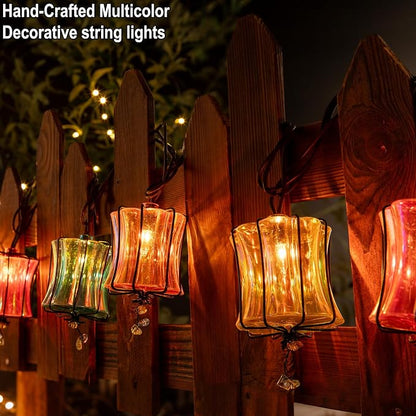 Outdoor String Lights Plug in with 10 Incandescent Bulbs, Multicolor Patio Lights Connectable Weatherproof Decorative Lantern String Lights for Gazebo Porch Bedroom Cottagecore Decor