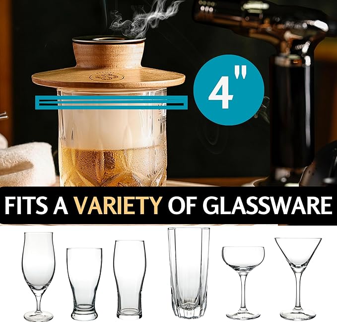 Cocktail Smoker Kit - Whiskey Bourbon Drink Smoker with Torch, Custom Top, 2 Ice Ball Makers, 6 Flavors Wood Chips, Extra Filter - Smokers for Whiskey Drinks - Cocktail Drink Smoking Kit