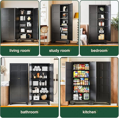 Letaya 71" H Metal Storage Cabinet with 2 Doors and 4 Shelves,Tall Kitchen Pantry Cabinets,Utility Pantry Organizers for Cupboard/Dining/Bathroom/Home Office/Garage (Black, 71" H x 16" D x 32" W)