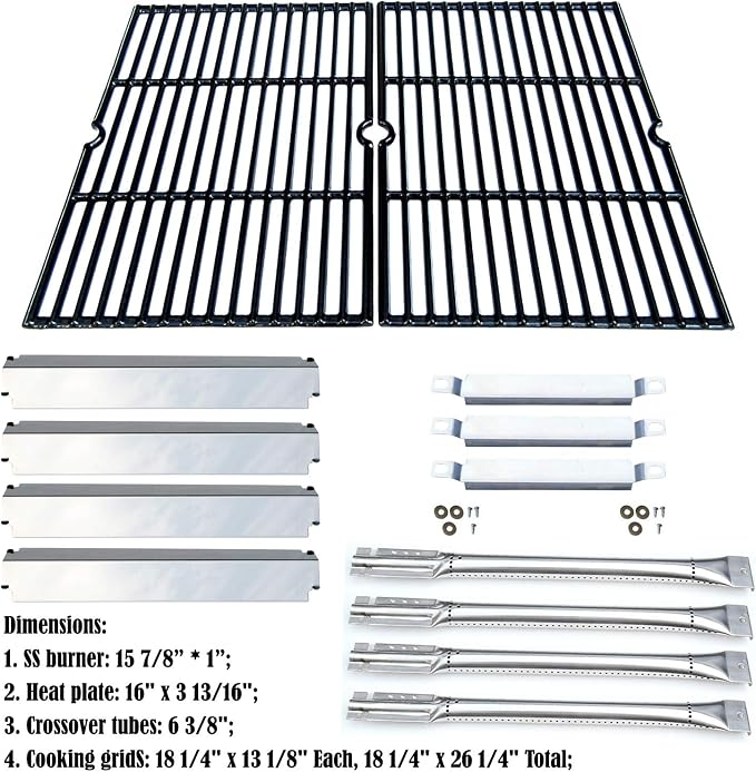 Parts Kit DG167 Replacement for Charbroil Commercial Gas Grill 463268606,463268007 Grill Repair Kit (SS Burner + SS Carry-Over Tubes +SS Heat Plate + Porcelain Cast Iron Cooking Grid)