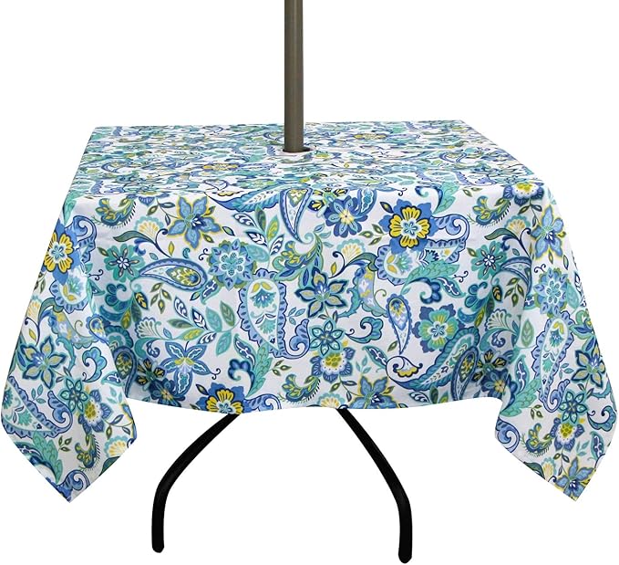 EHouseHome Outdoor Indoor 60inch SquareTablecloth with Umbrella Hole and Zipper, Waterproof Zippered Patio Table Cloths, Spring/Summer Table Covers for Backyard Circular Table/BBQs/Picnic