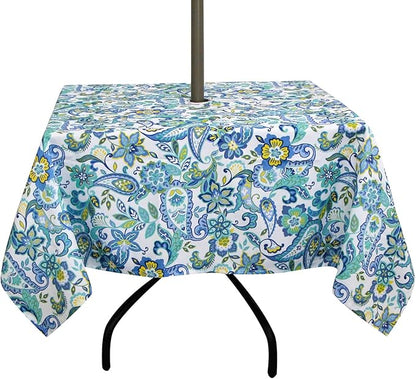 EHouseHome Outdoor Indoor 60inch SquareTablecloth with Umbrella Hole and Zipper, Waterproof Zippered Patio Table Cloths, Spring/Summer Table Covers for Backyard Circular Table/BBQs/Picnic