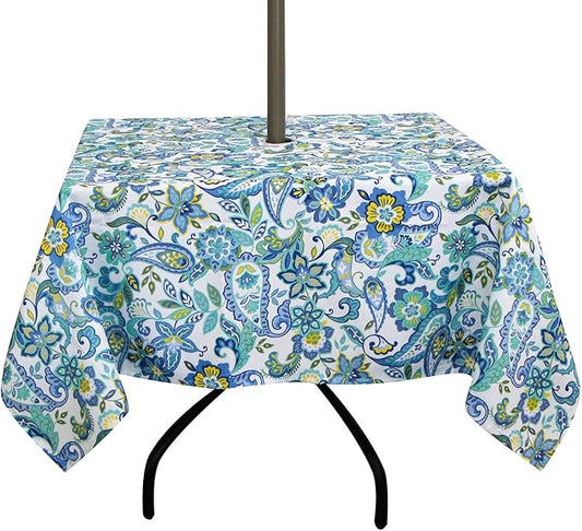 EHouseHome Outdoor Indoor 60inch SquareTablecloth with Umbrella Hole and Zipper, Waterproof Zippered Patio Table Cloths, Spring/Summer Table Covers for Backyard Circular Table/BBQs/Picnic