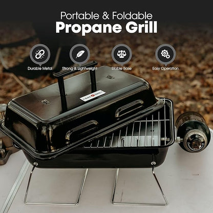 GasOne GPT-25 Propane Burner Gas Grill with Foldable Legs – Portable Grill Propane BBQ Grills with Adjustable Regulator – Heavy Duty Metal Construction – Easy to Assemble, Compact Foldable Design