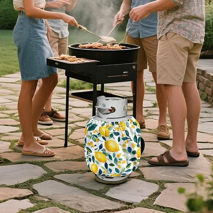 Watercolor Lemon Propane Tank Cover Fits Standard 20 lb Tank Cylinde Travel Trailer Propane Covers with Elastic Slip in Gas Cover Water & Wear-Resistant for Outdoor and Indoor Use