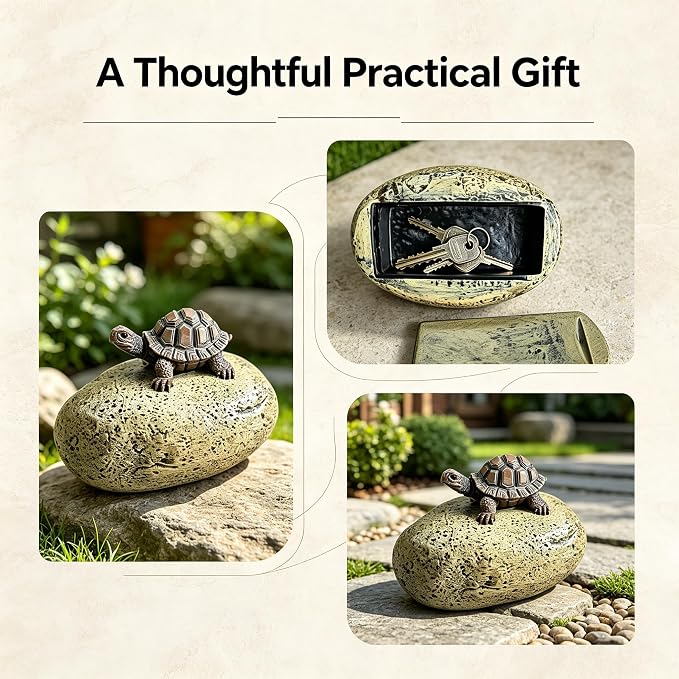 Turtle Key Hider Outdoor Waterproof Resin Garden Decor Spare Key Secret Box | Hidden Compartment on Bottom, Stores Keys and Small Trinkets, Charming Decorative Accent for Lawn and Flower Beds