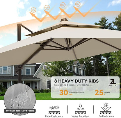 9x12FT Cantilever Patio Umbrella Heavy-Duty Aluminum | 360° Rotating Double Canopy Rectangular Offset Umbrella for Pool, Deck, Garden & Backyard, Beige