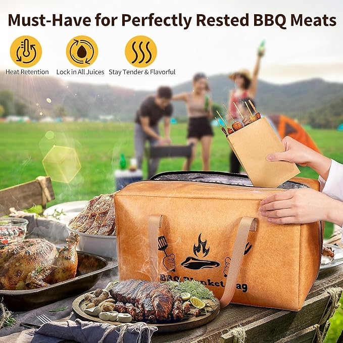 BBQ Blanket for Resting Meat, Insulated Meat Resting Bag for Moisture Retention and Tender BBQ, Heavy-Duty Meat Blanket with Wide Mouth Design for Briskets, Pork Shoulders, Steaks