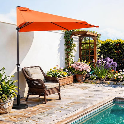 ABCCANOPY Patio Umbrella 9FT Outdoor Half Umbrella(Orange) | Fade & UV Resistant Fabric, 5 Fiberglass Ribs, Waterproof, Air Vent, Crank Operated, Great for Patio, Backyard, Garden, Deck