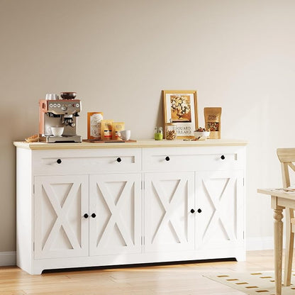 IRONCK Buffet Cabinet with Storage, Sideboard Cabinet with Drawers & Doors | 2 Drawers, 4 Doors and 2 Adjustable Shelves. 59inch Wide. FSC-certified Wood. Anti-tip Device. Natural Wood.