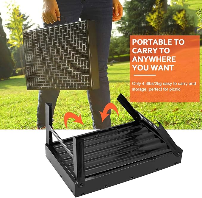 Moclever Folding Portable Charcoal Grill – Stainless Steel Mini BBQ Grill for Outdoor Cooking, Camping, Picnics, Beach, Tailgating, Compact & Easy to Carry