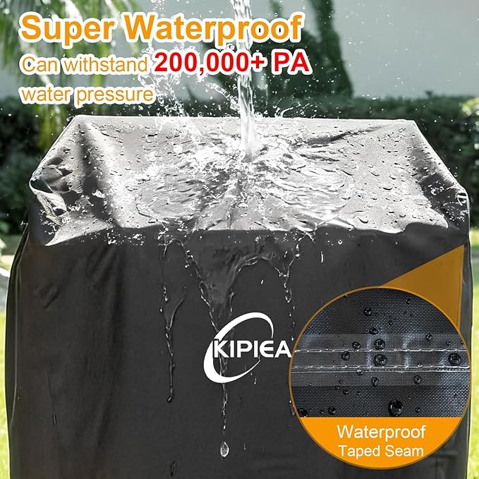 Kipiea 600D Heavy Duty Gas Grill Cover for Weber Spirit E-210/E-215, 32-Inch Waterproof BBQ Cover with Windproof Buckles – Not Compatible with Spirit II E-210, Both Side Tables Must Be Folded