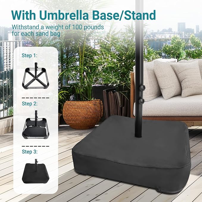 15ft Patio Umbrella with Base, 10-Year-No-Fade Large Outdoor Double-Sided Market Umbrella with UPF50+Terylene Polyester Fabric and Crank for Poolside Garden Deck Backyard Beach Pools