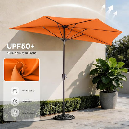 ABCCANOPY Patio Umbrella 9FT Outdoor Half Umbrella(Orange) | Fade & UV Resistant Fabric, 5 Fiberglass Ribs, Waterproof, Air Vent, Crank Operated, Great for Patio, Backyard, Garden, Deck