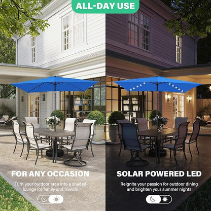 JEAREY 6.5x10' Rectangle LED Lighted Umbrella Patio Umbrella Outdoor w/Tilt | Solar Market Umbrellas with 6 Sturdy Ribs, UV Protection Waterproof Sunproof for Pool, Deck, Backyard(Royal Blue)