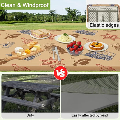 Picnic Table and Bench Cover Set, Waterproof Fitted Elastic Cloth | Portable Camping Essentials With Built-In Storage Pocket And Waterproof Fabric For Outdoor RV Or Picnic Table Use