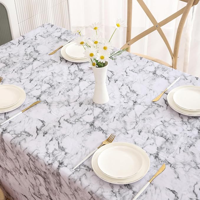 Walrus Heavy Duty Vinyl Tablecloth with Flannel Backing Waterproof Oil-Proof Plastic Table Cloth Stain-Resistant Wipeable Rectangle or Square Table Cover for Indoor and Outdoor (Marble, 54X54 Inch)