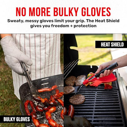 Grillbot Heat Resistant BBQ Heat Shield for Utensils, Protect Hands from Burns, Splatter & Flare-Ups, BPA-Free Silicone, Dishwasher Safe, Universal Fit, Perfect Grill Gift for Men (Red, Bear)