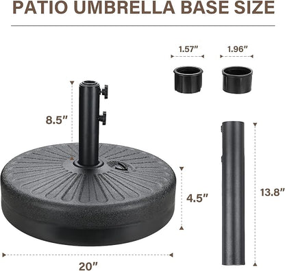 YSSOA 9' Patio Umbrella with 50lbs 20" Capacity Fillable Heavy Duty Round Base, 8 Sturdy Ribs, for Outdoor Lawn, Deck, Poolside, Grey and Black
