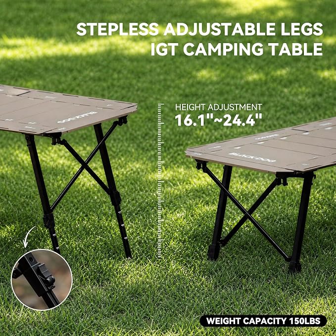 BLACKDOG 4.5U IGT Camping Table, Folding Portable Camp Table, Adjustable Height Aluminum Portable Table with Carry Bag for Outdoor, Pictic, Patio and Backyard 48.8" L x 22.8" W, Desert Sand