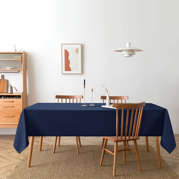 DWCN Rectangle Tablecloth - 52 x 70 Inch - Waterproof Stain and Wrinkle Resistant Washable Table Cloth, Decorative Fabric Table Cover for Kitchen Dining Room Party and Outdoor Use, Navy Blue