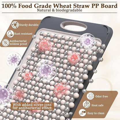 GUANCI Cutting Board for Kitchen, Non Toxic 2-in-1 Double Sided Design, 304 Food Grade Stainless Steel & Wheat Straw PP Chopping Board for Meat & Vegetables, Durable Kitchen Essential, Large 16”×11”