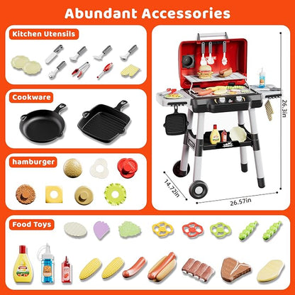 2-Tier Kids BBQ Grill Playset, Toy Grill for Kids, Outdoor Play Food | For toddlers ages 3-5, includes 35 grill accessories, play food & utensils for outdoor pretend BBQ cookout playset fun