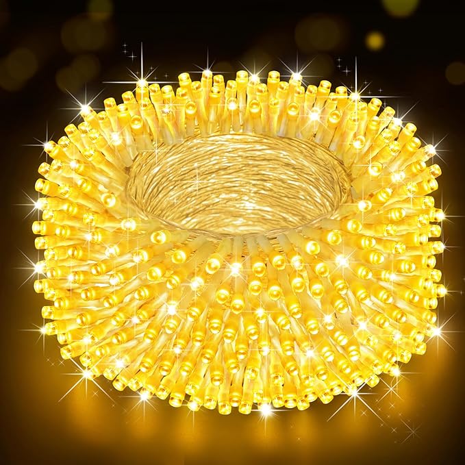 Christmas Lights Outdoor, 125FT 350 LED String Lights 8 Modes and Timer Memory Function Twinkle Fairy Lights Waterproof Plug in for Xmas Tree Wedding Party Holiday Decor(Warm White)