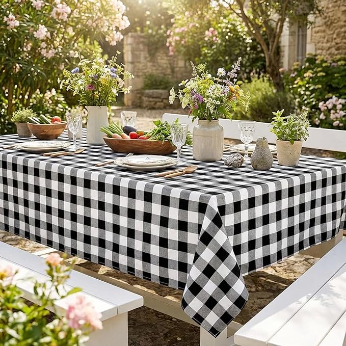 B-COOL Buffalo Plaid Tablecloth Christmas Checkered Table Cloths Party Desk Fabric for Thanksgiving Holiday Birthday Indoor Outdoor Picnic Party Table Decorations 56x84 inch Black and White