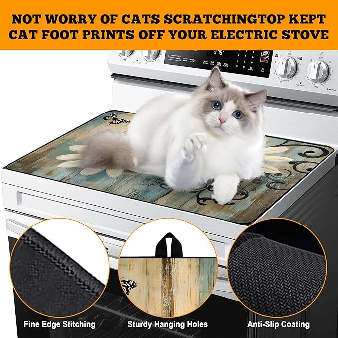 Multi-Design Stove Cover for Glass/Electric Stoves - 3-in-1 Heat-Resistant Protector Mat, Non-Slip Drying Rack 28"x20"