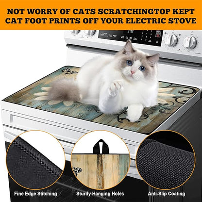 Multi-Design Stove Cover for Glass/Electric Stoves - 3-in-1 Heat-Resistant Protector Mat, Non-Slip Drying Rack 28"x20"