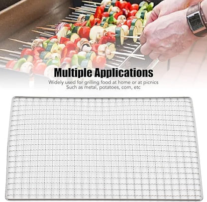 HERCHR Stainless Steel Mesh Grill Grate, Barbecue Grill Net Rack BBQ Mat for Outdoor Cooking, Heavy Duty Welded Baking Cooling Rack for Gas Charcoal Smoker Grills, Camping Picnic, 13.8x10.5in