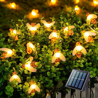 JMEXSUSS 2 Pack Solar String Lights Outdoor, 50 LED, Bee | Outdoor Waterproof, Warm White, 8 Modes Twinkle Lights Solar Fairy Lights for Garden Patio Yard Tree Christmas Decorations