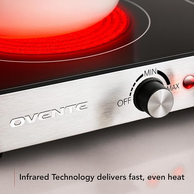 OVENTE Infrared Ceramic Double Burner, 1800W Hot Plate, Black BGI302GB (Pack of 3)
