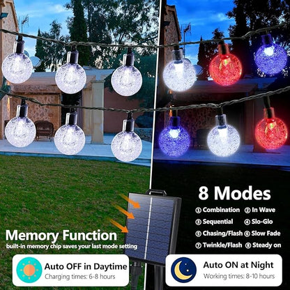 Patriotic Red White Blue Solar String Lights Outdoor Waterproof IP65 9.3ft 20 LED Crystal Globe for 4th of July, Patio Backyard Porch Party Decor Camping (Red White Blue)