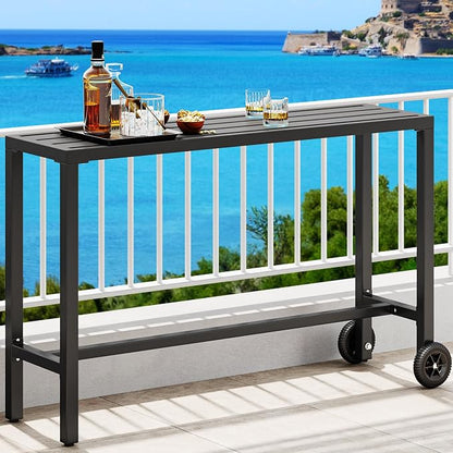 YITAHOME 55" Outdoor Bar Table | Rectangle Narrow Counter Height Table, Ideal Bar Height Table for Balcony, Patio, Garden, Yard, Poolside, Black